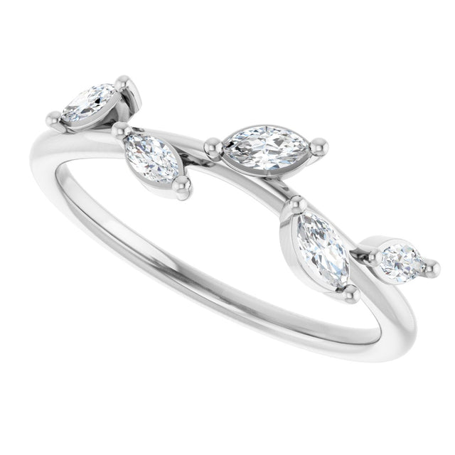 14K Gold Marquise Natural Diamond Leaf Ring - White Gold - view 5