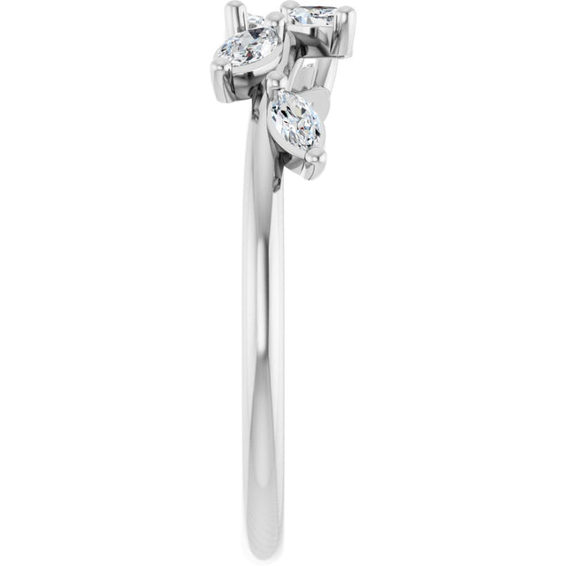 14K Gold Marquise Natural Diamond Leaf Ring - White Gold - view 4