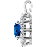 14K Gold Round Lab-Grown Blue Sapphire Halo-Style Pendant - White Gold - view 3