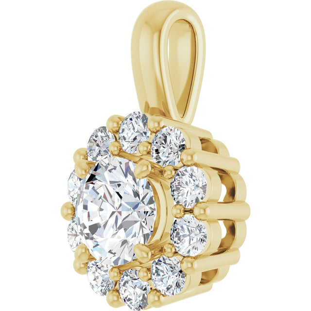 14K Gold Oval Lab-Grown Diamond Halo-Style Pendant - Yellow Gold - view 2