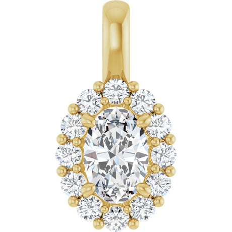 14K Gold Oval Lab-Grown Diamond Halo-Style Pendant - Yellow Gold