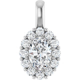 14K Gold Oval Lab-Grown Diamond Halo-Style Pendant - White Gold