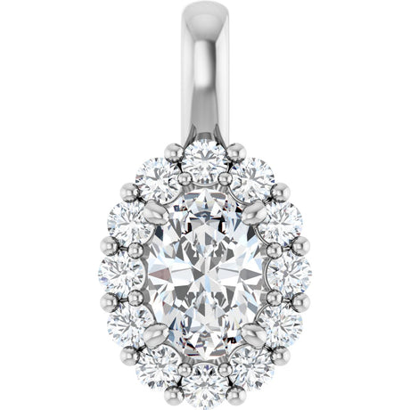 14K Gold Oval Lab-Grown Diamond Halo-Style Pendant - White Gold