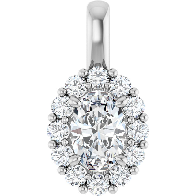 14K Gold Oval Lab-Grown Diamond Halo-Style Pendant - White Gold