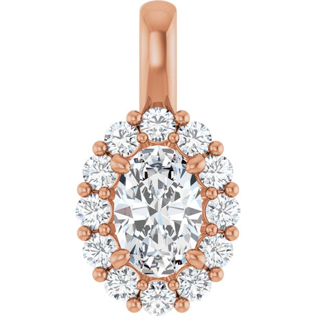 14K Gold Oval Lab-Grown Diamond Halo-Style Pendant - Rose Gold