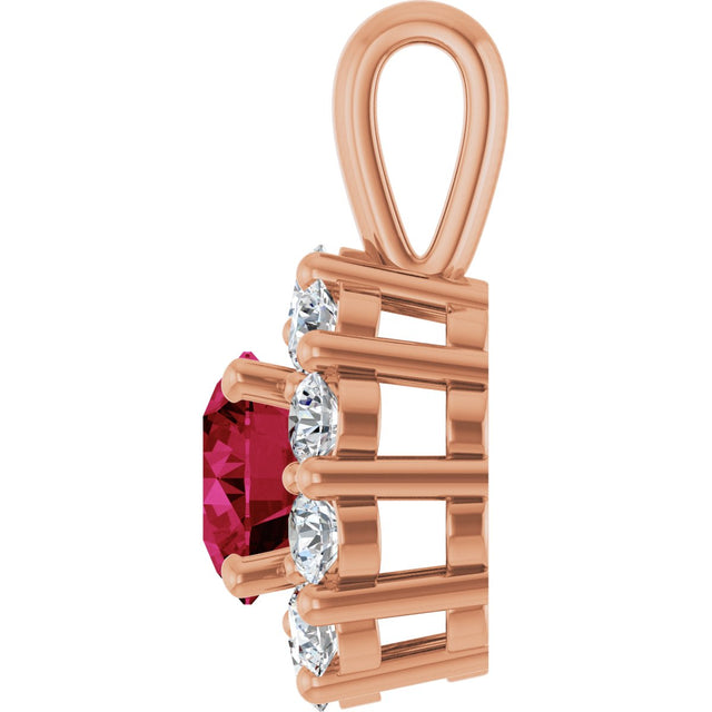 14K Gold Round Lab-Grown Ruby Halo-Style Pendant - Rose Gold - view 3