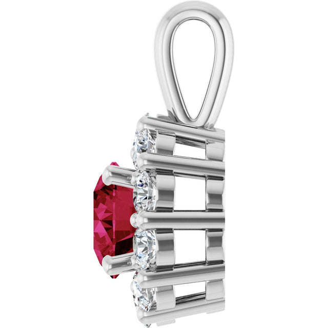 Platinum Round Lab-Grown Ruby Halo-Style Pendant - view 3