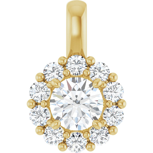 14K Gold Oval Lab-Grown Diamond Halo-Style Pendant - Yellow Gold
