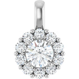 14K Gold Oval Lab-Grown Diamond Halo-Style Pendant - White Gold