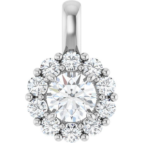 14K Gold Oval Lab-Grown Diamond Halo-Style Pendant - White Gold