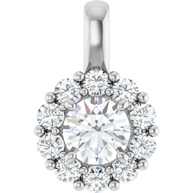 14K Gold Oval Lab-Grown Diamond Halo-Style Pendant - White Gold