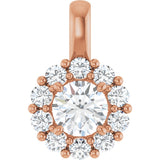 14K Gold Oval Lab-Grown Diamond Halo-Style Pendant - Rose Gold