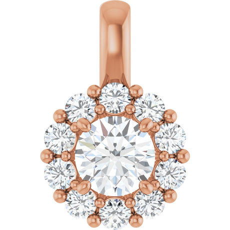 14K Gold Oval Lab-Grown Diamond Halo-Style Pendant - Rose Gold