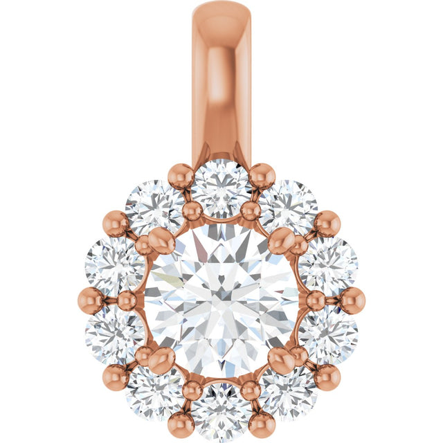 14K Gold Oval Lab-Grown Diamond Halo-Style Pendant - Rose Gold
