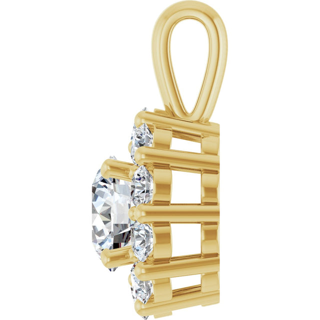 14K Gold Oval Lab-Grown Diamond Halo-Style Pendant - Yellow Gold - view 3