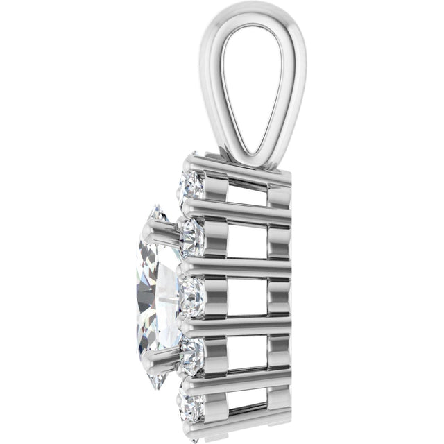 14K Gold Oval Lab-Grown Diamond Halo-Style Pendant - White Gold - view 3