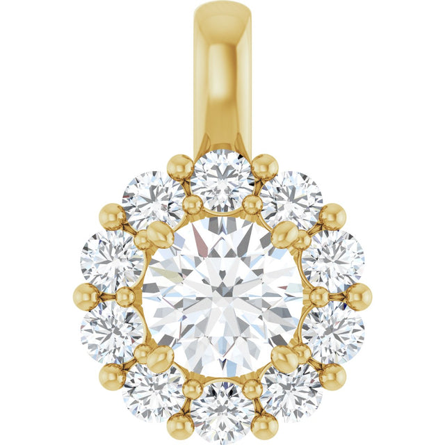 14K Gold Oval Lab-Grown Diamond Halo-Style Pendant - Yellow Gold