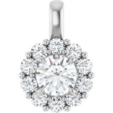 14K Gold Oval Lab-Grown Diamond Halo-Style Pendant - White Gold