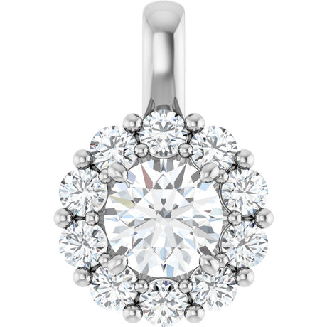 14K Gold Oval Lab-Grown Diamond Halo-Style Pendant - White Gold