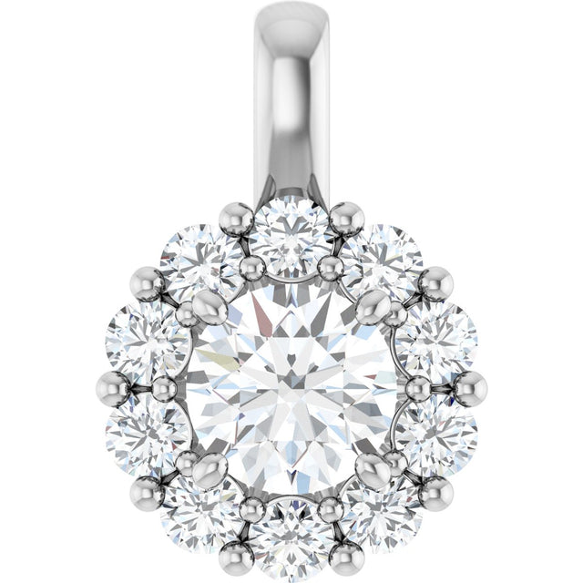 14K Gold Oval Lab-Grown Diamond Halo-Style Pendant - White Gold