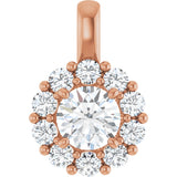 14K Gold Oval Lab-Grown Diamond Halo-Style Pendant - Rose Gold