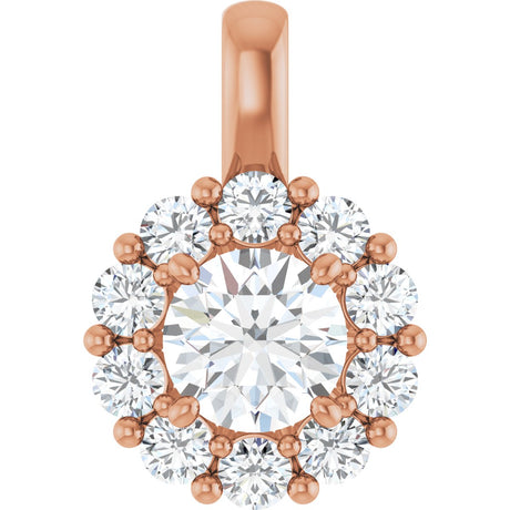 14K Gold Oval Lab-Grown Diamond Halo-Style Pendant - Rose Gold