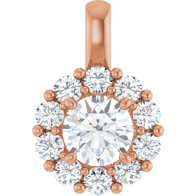 14K Gold Oval Lab-Grown Diamond Halo-Style Pendant - Rose Gold