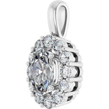 14K Gold Oval Lab-Grown Diamond Halo-Style Pendant - White Gold - view 2
