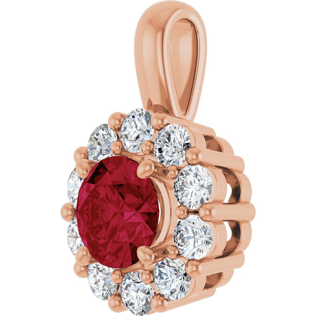 14K Gold Round Lab-Grown Ruby Halo-Style Pendant - Rose Gold - view 2