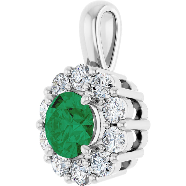 Platinum Round Lab-Grown Emerald Halo-Style Pendant - view 2