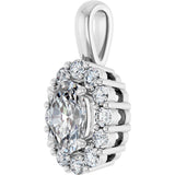 14K Gold Oval Lab-Grown Diamond Halo-Style Pendant - White Gold - view 2