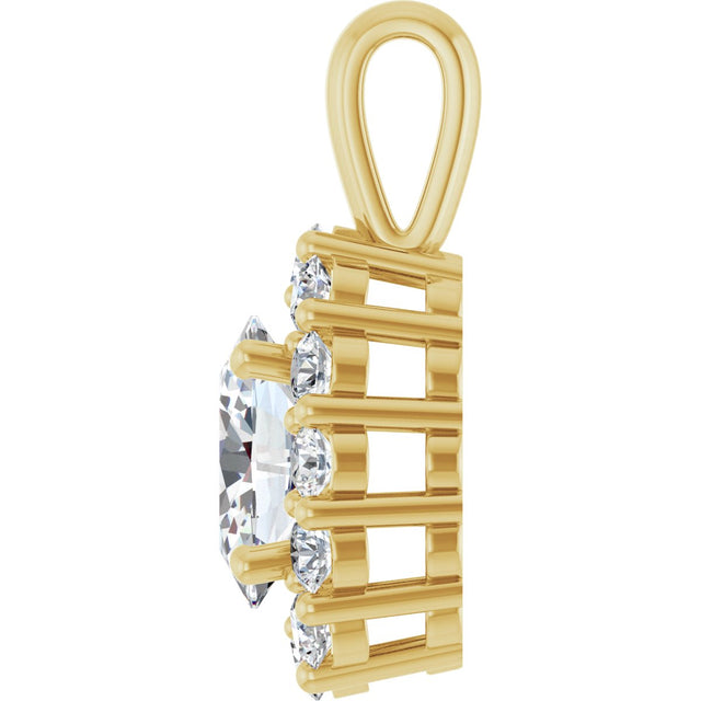 14K Gold Oval Lab-Grown Diamond Halo-Style Pendant - Yellow Gold - view 3