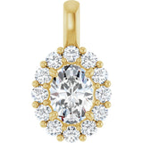 14K Gold Oval Lab-Grown Diamond Halo-Style Pendant - Yellow Gold