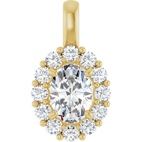 14K Gold Oval Lab-Grown Diamond Halo-Style Pendant - Yellow Gold