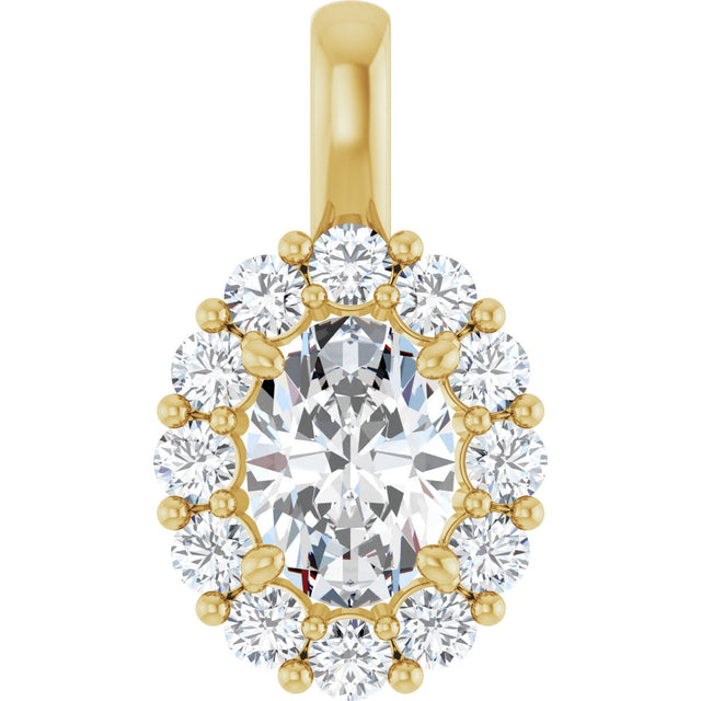 14K Gold Oval Lab-Grown Diamond Halo-Style Pendant - Yellow Gold