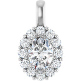 14K Gold Oval Lab-Grown Diamond Halo-Style Pendant - White Gold