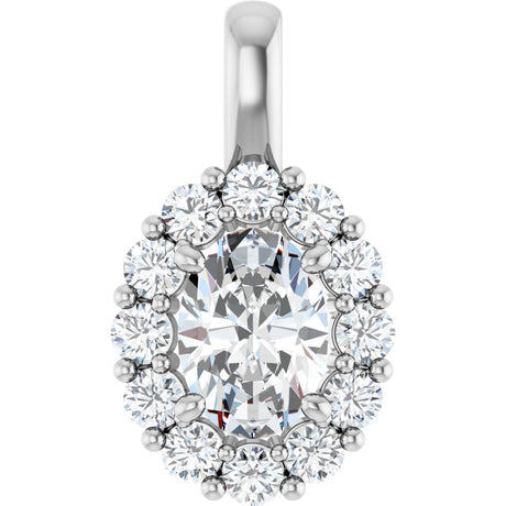 14K Gold Oval Lab-Grown Diamond Halo-Style Pendant - White Gold