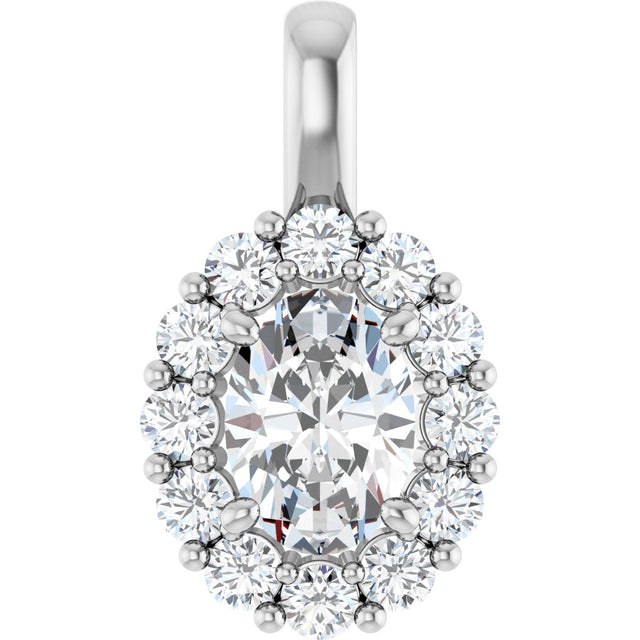 14K Gold Oval Lab-Grown Diamond Halo-Style Pendant - White Gold