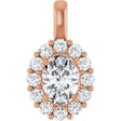 14K Gold Oval Lab-Grown Diamond Halo-Style Pendant - Rose Gold