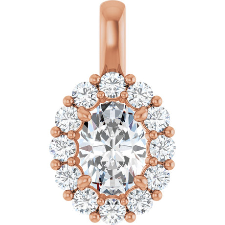 14K Gold Oval Lab-Grown Diamond Halo-Style Pendant - Rose Gold