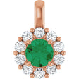 14K Gold Round Lab-Grown Emerald Halo-Style Pendant - Rose Gold