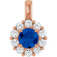 14K Gold Round Lab-Grown Blue Sapphire Halo-Style Pendant - Rose Gold