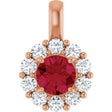 14K Gold Round Lab-Grown Ruby Halo-Style Pendant - Rose Gold