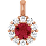 14K Gold Round Lab-Grown Ruby Halo-Style Pendant - Rose Gold