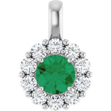 Platinum Round Lab-Grown Emerald Halo-Style Pendant
