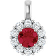 Platinum Round Lab-Grown Ruby Halo-Style Pendant