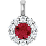 Platinum Round Lab-Grown Ruby Halo-Style Pendant