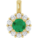 14K Gold Round Lab-Grown Emerald Halo-Style Pendant - Yellow Gold