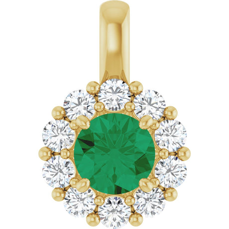 14K Gold Round Lab-Grown Emerald Halo-Style Pendant - Yellow Gold
