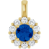 14K Gold Round Lab-Grown Blue Sapphire Halo-Style Pendant - Yellow Gold